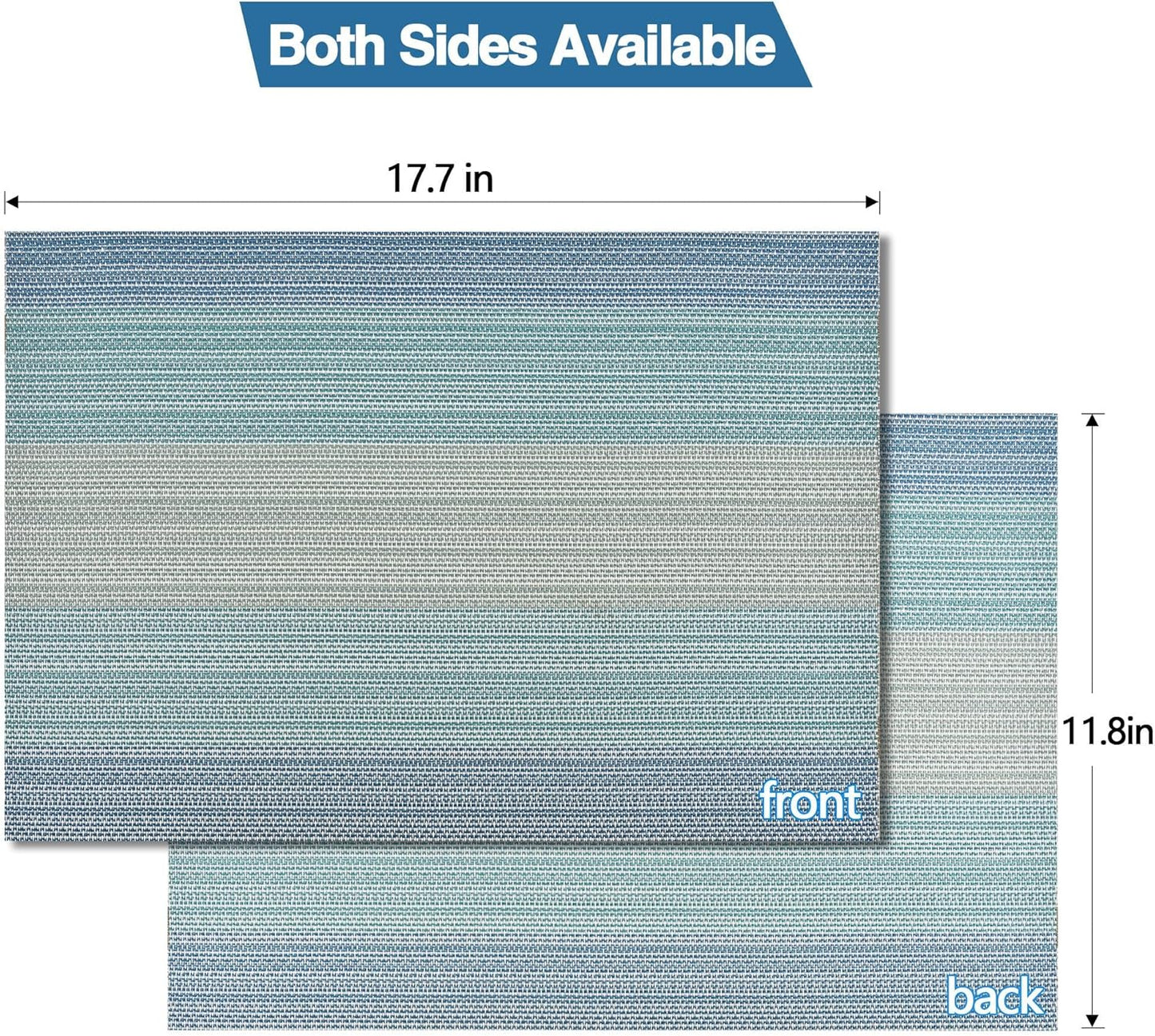 Placemats Set of 8 - Easy Clean Washable Vinyl Placemats - Wipeable Heat Resistant Table Mats for Dining Table - 17.7x11.8 Inch (8, Blue Gradient)