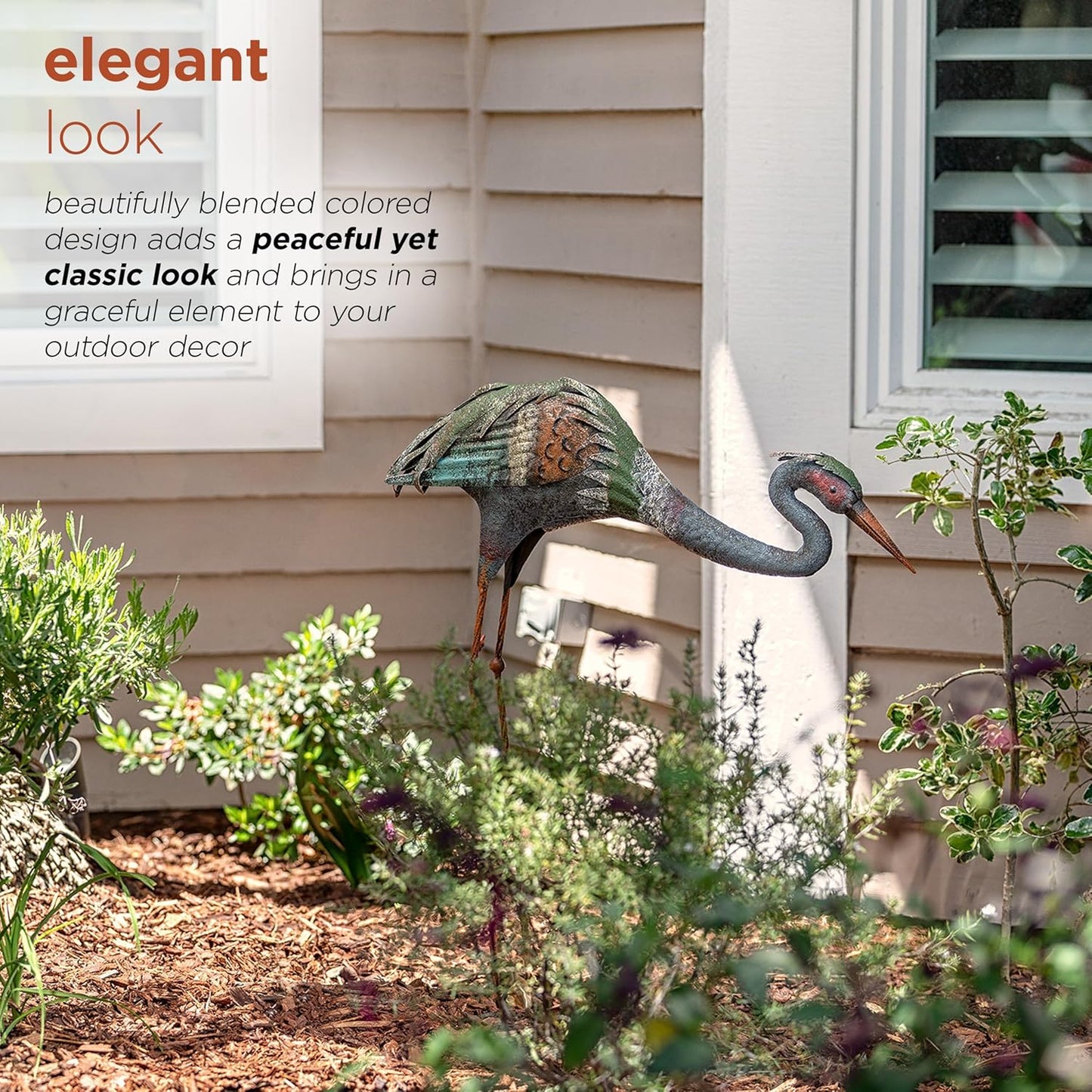 Alpine Corporation 30" Tall Outdoor Rustic Metal Bowing Crane Statue Yard Art Decoration