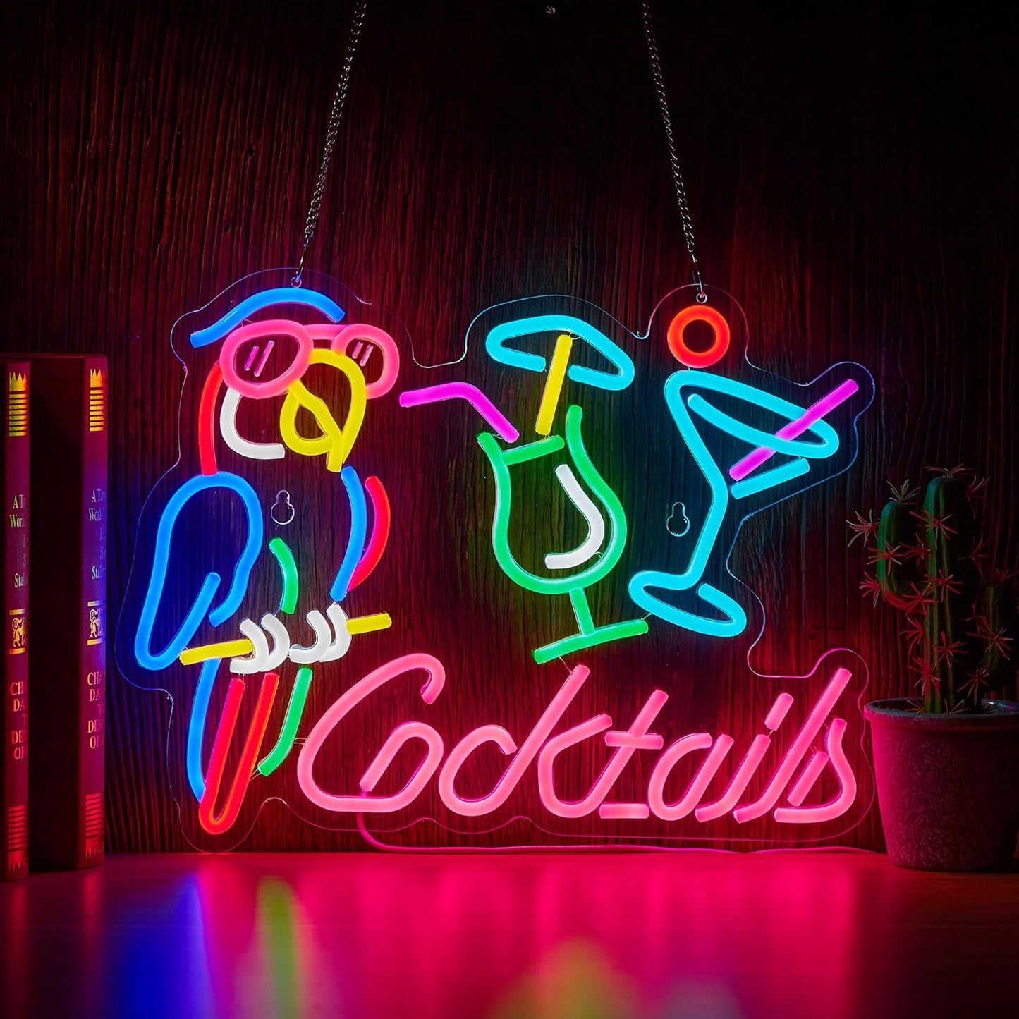 Parrot Cocktail Neon Sign for Wall Decor Bar LED Light Beer Wine Alcohol Man Cave Garage USB Powered Dimmable Art Signs