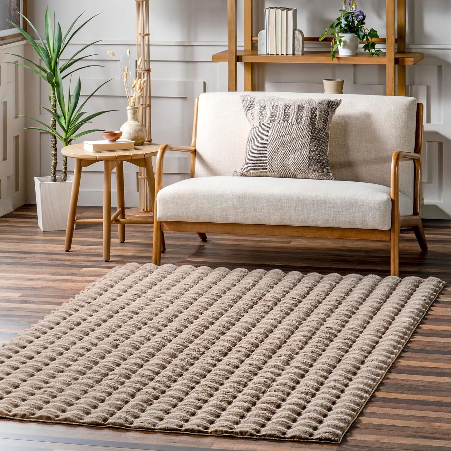 nuLOOM Jeni Checkered 6 Round Machine Washable Area Rug for Living Room Bedroom Dining Room Kitchen, Taupe