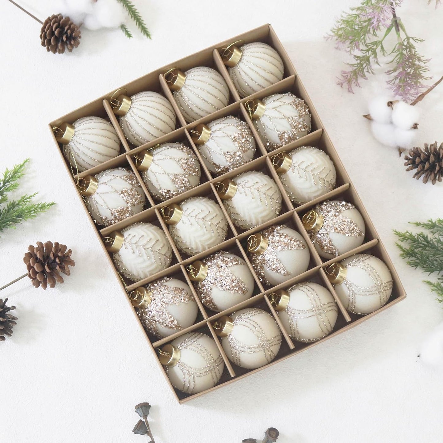 20PCS Velvet Ornaments for Christmas Tree, 2.36INCH Glitter Flocked Christmas Ornaments Decorations Balls Set Decor