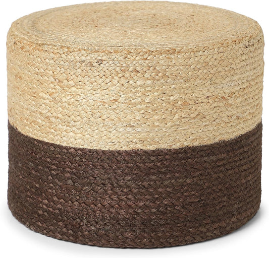 REDEARTH · Cylindrical Pouf Foot Stool Ottoman - Jute Braided Pouffe Poof Accent Sitting Footrest for Living Room, Bedroom, Nursery, Patio, Lounge & Other Rooms (Natural Acorn, 18"x18"x14")