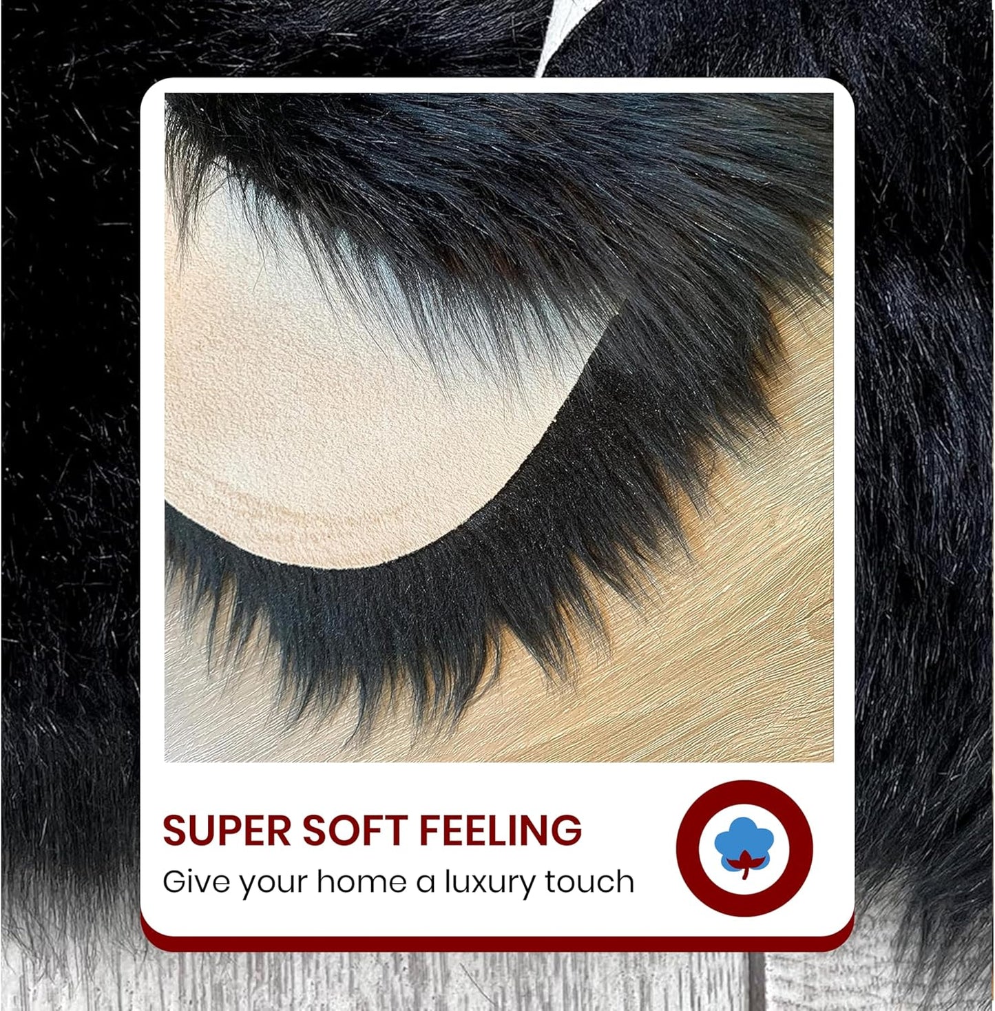 LAMBZY Faux Sheepskin Super Soft Hypoallergenic Silky Shag Rug for Living Room, Kids Room, Sofa (Quarto 4 Pelts 4'x6', Black)