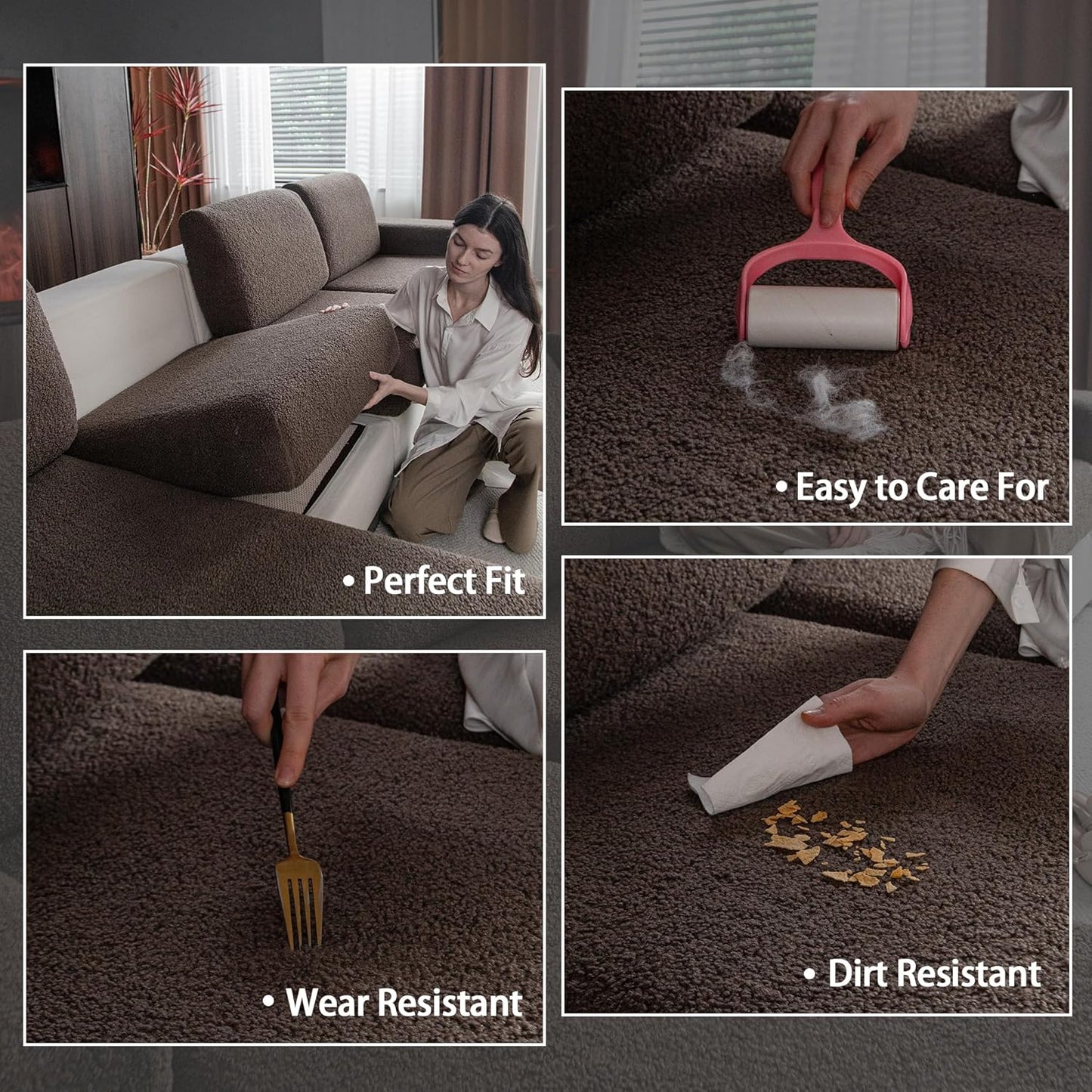 Couch Cushion Covers for Sectional Sofa, Stretch Soft Sofa Slipcovers Washable Wear-Resistant Universal Furniture Protector for Living Room(2 Seaters Covers, Brown)