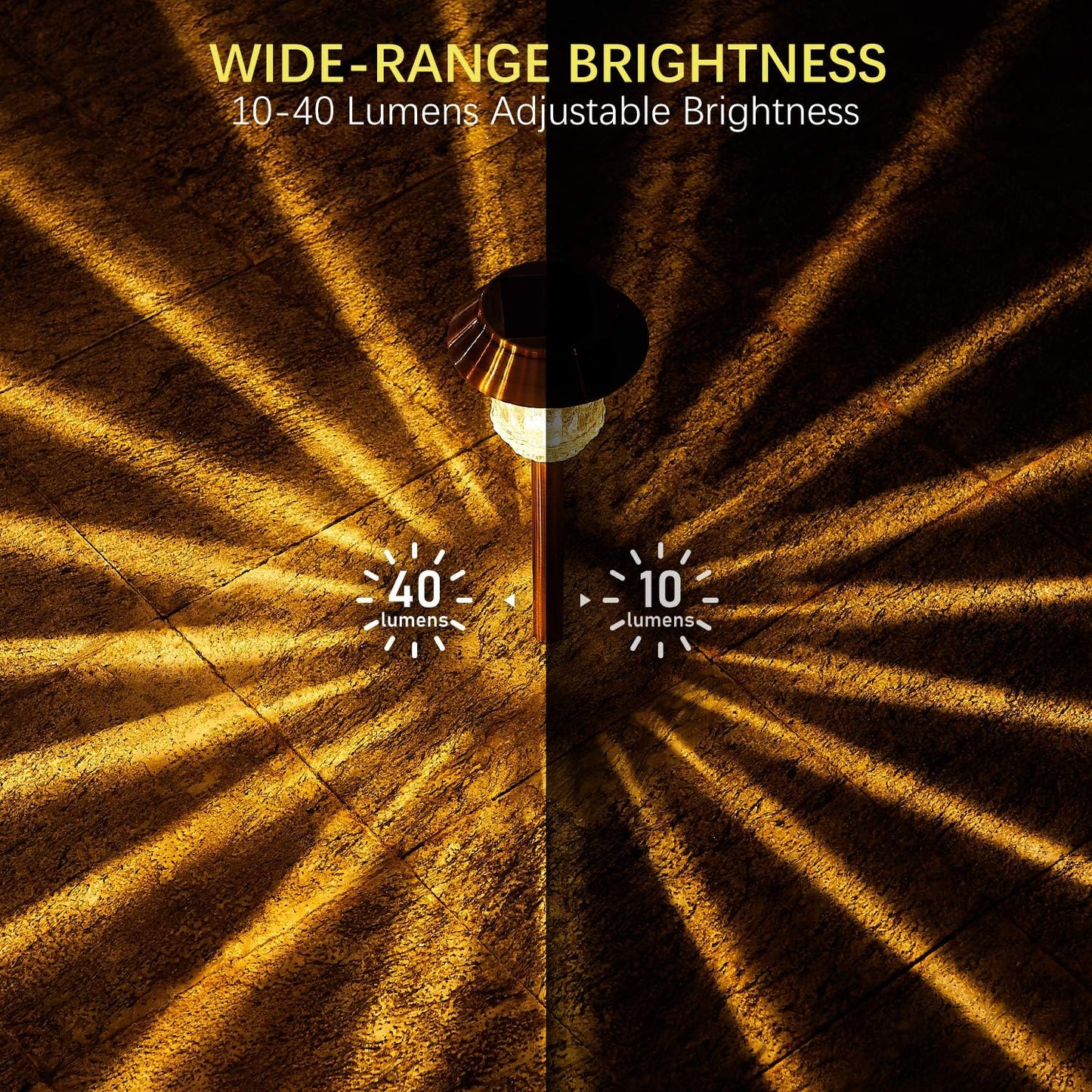 XMCOSY+ Solar Lights Outdoor Waterproof, 4 Pack Solar Lights for Outside, 10-40 LM Dimmable LED Glass Outdoor Solar Lights for Yard Pathway Garden Lawn Driveway Walkway (Warm White)