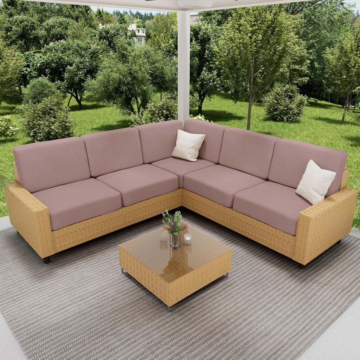 hyha Waterproof Couch Cushion Covers for Pets, Non Slip Sofa Seat Cover for Dogs Washable, Soft Thick Stretch Jacquard Fabric, Sofa Slipcovers with Elastic Bottom (1 Piece for Backrest M, Camel)