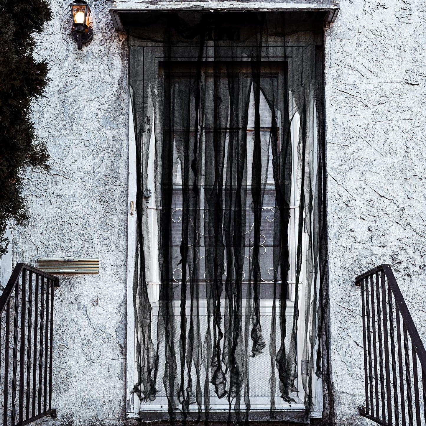 Sfcddtlg 4 Pcs Halloween Black Doorway Curtain- 65 x 39 Inch Creepy Door Curtain Decorations- Scary Spooky Cloth for Halloween Party Haunted House Decoration