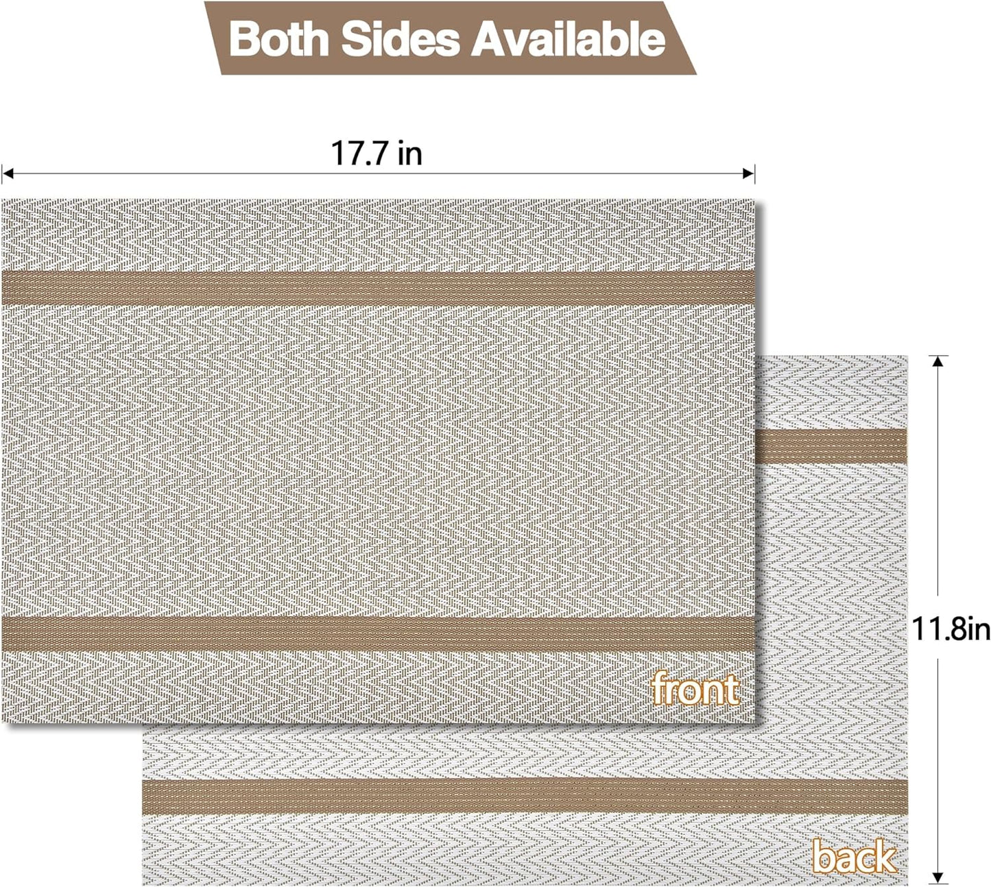 Beige White Placemats Set of 8 - Easy Clean Modern Durable Washable Vinyl Place Mats - Heat Resistant Placemats for Kitchen Table - PVC Table Mats for Dining Table (Beige White with Stripes, 8)