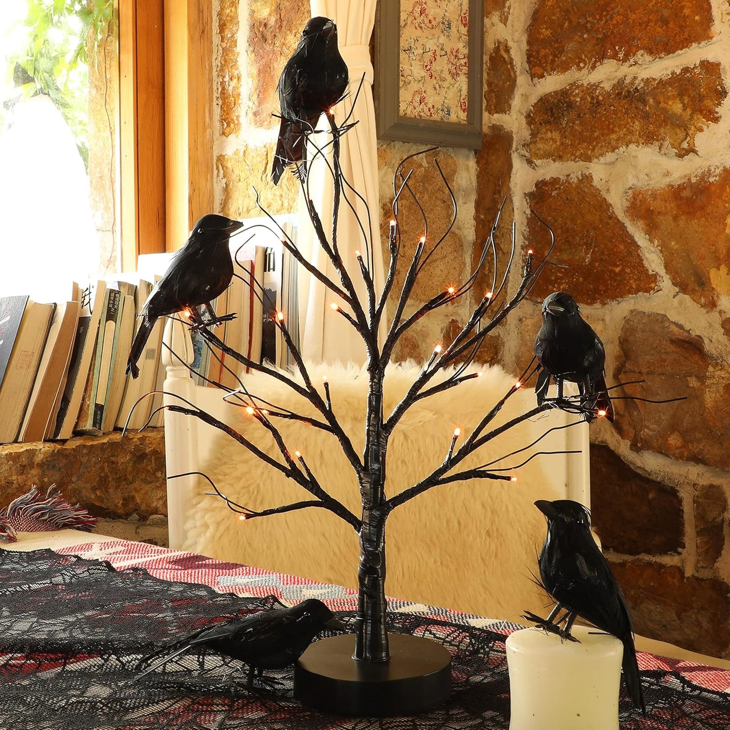 ATDAWN 12 Pack Halloween Black Feathered Crows, Realistic Looking Halloween Birds Decoration