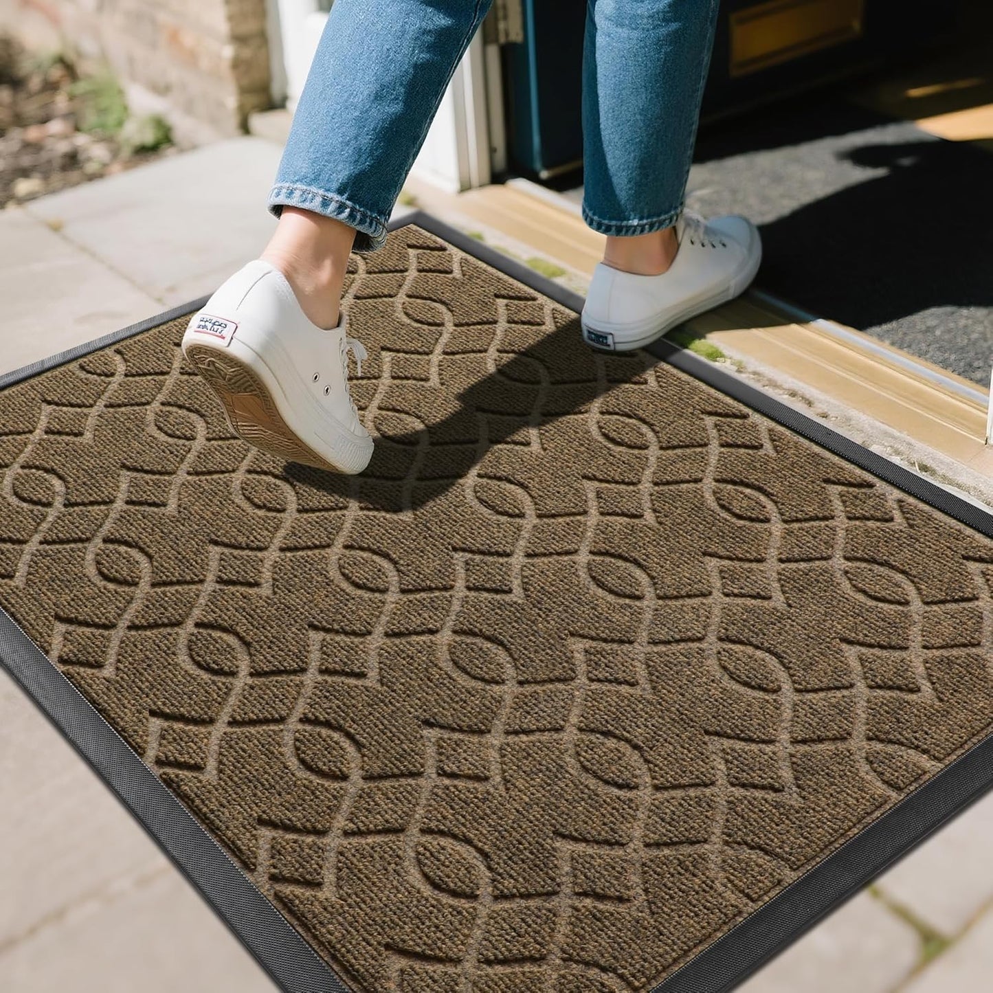 Yimobra Front Door Mats Outside Entrance, 36x24 All-Season Waterproof Welcome Matt Outdoor, All-Weather Non-Slip Doormat, Non Slip Porch Patio Indoor Entrance Mat, Brown