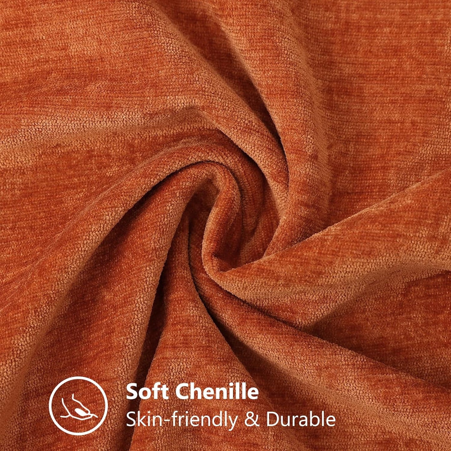 decorUhome Fall Chenille Soft Throw Pillow Covers 22x22 Set of 2, Farmhouse Velvet Neutral Decorative Euro Pillow Covers with Stitched Edge for Couch Sofa Bed Home Decor, Rust