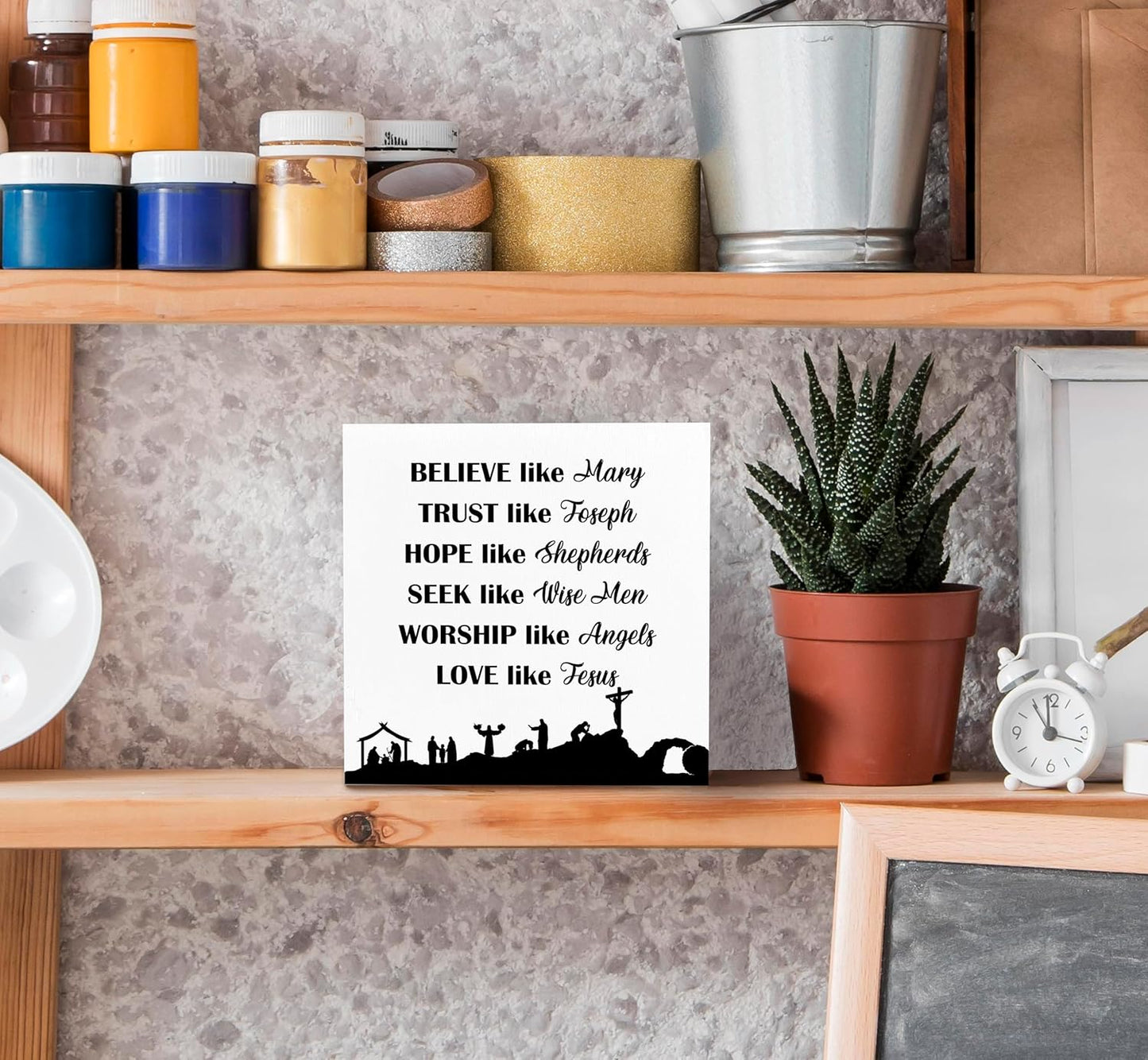 SRADMO Christian Signs for Home Decor, Inspirational Bible Verse Wood Box Sign Desk Decor, Bible Verse Decor, Christian Theme Wooden Block Box Sign Decoration for Home Office Shelf Table Decor