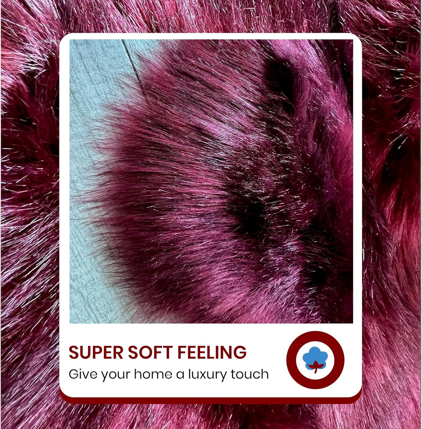 LAMBZY Faux Sheepskin Super Soft Hypoallergenic Free Shape Silky Shag Rug, Luxury Shaggy Plush Carpet for Bedrooms Living Kids Room Sofa Rugs (Burgundy, Octo 8 Pelts 6'x8')