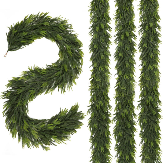 N&T NIETING 6FT Christmas Norfolk Pine Garland Real Touch Pine Artificial Garlands Faux Greenery Garland Winter Christmas Garland for Table Mantle Holiday Indoor Outdoor Xmas Decorations (4 Pcs)