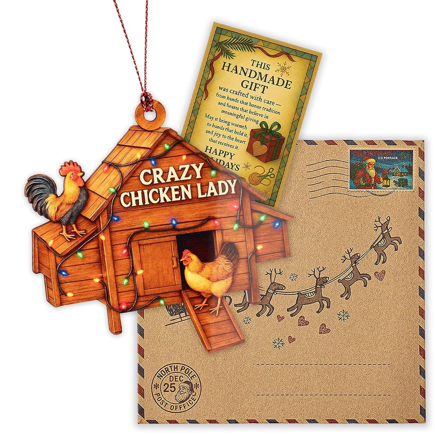 Crazy Chicken Lady Ornament – Chicken Lover Gifts | Farmhouse Christmas Ornament + Backyard Chicken Decor – Hen and Rooster Ornament – Funny Poultry Suncatcher Window Hanging – Car Hanging