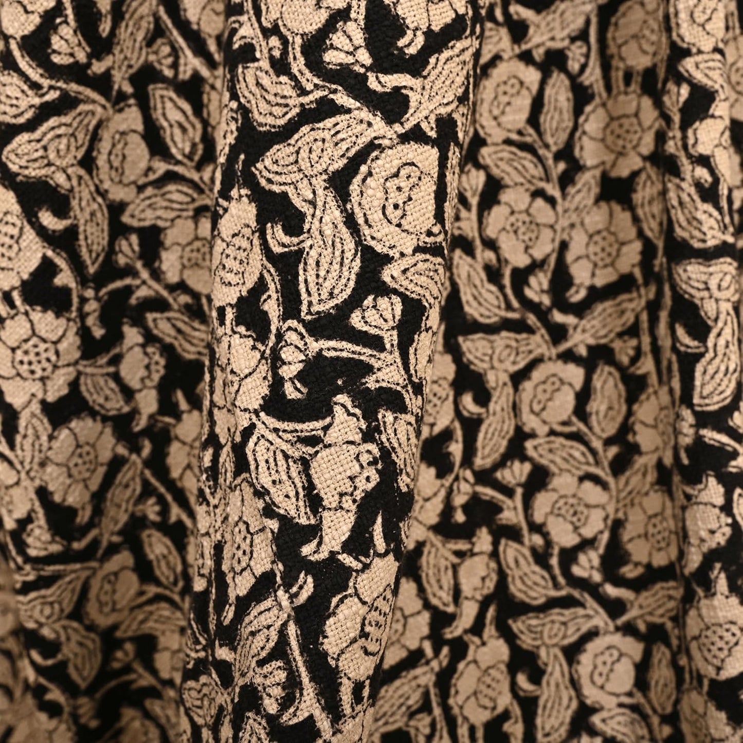 Handmade Cotton Throw Blanket, Floral Block Print, Black and Beige Wrap, 47x71 inches Decorative Woven Throw with Tassels