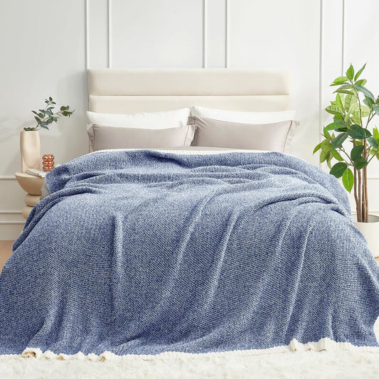 Snuggle Sac Queen Size Bedding Blankets, Super Soft Warm Oversized Blankets for Bed, Cozy Knit Fuzzy Plush Bed Blankets,Heather Royal Blue,90x90 inches