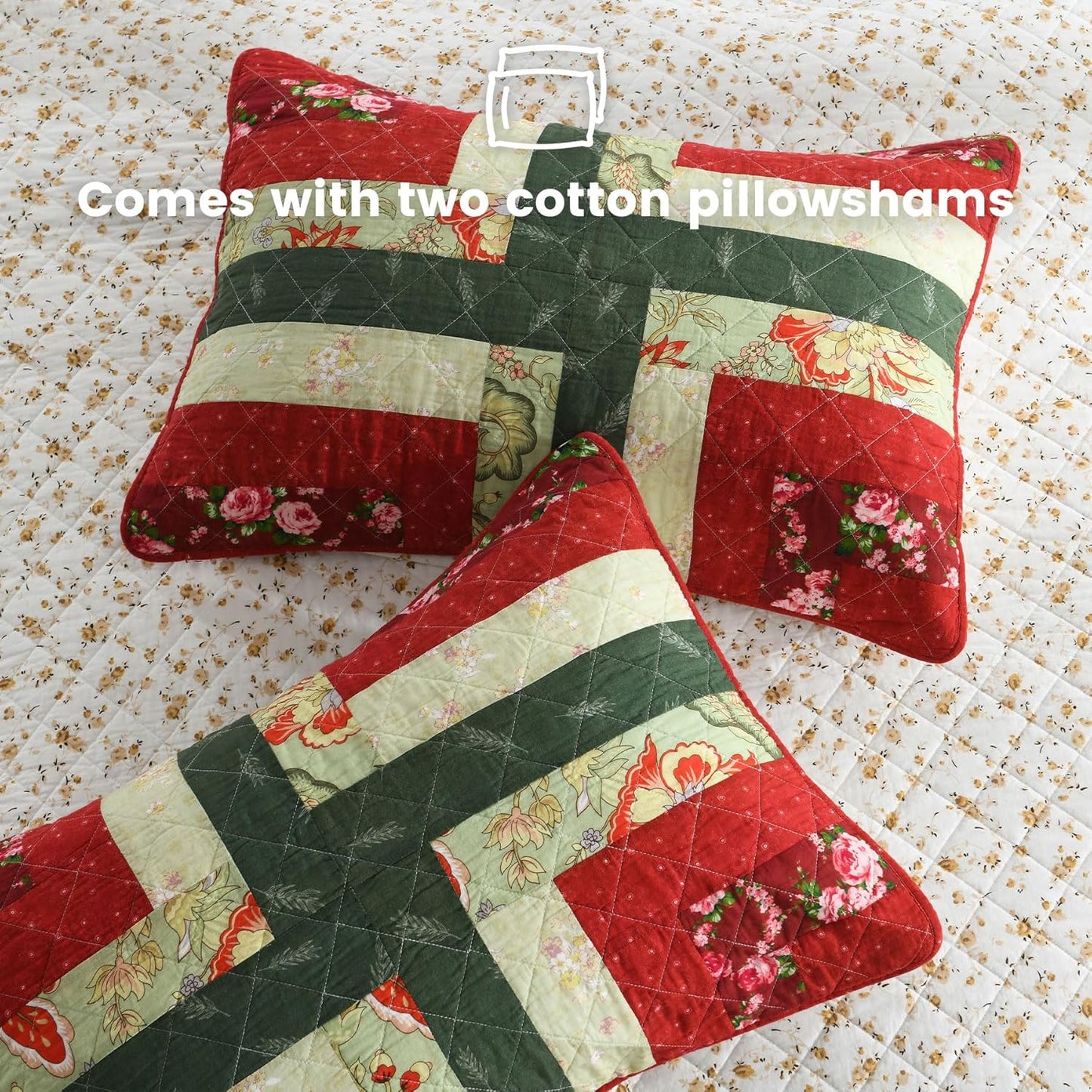 Secgo Handmade Quilted 100% Cotton Queen Comforter Set for Bed - 100% Cotton Quilts Queen Size, Black Bedspreads (90 * 96 Inch) with 2 Pillow Shams, Patchwork Reversible Lightweight Bedding