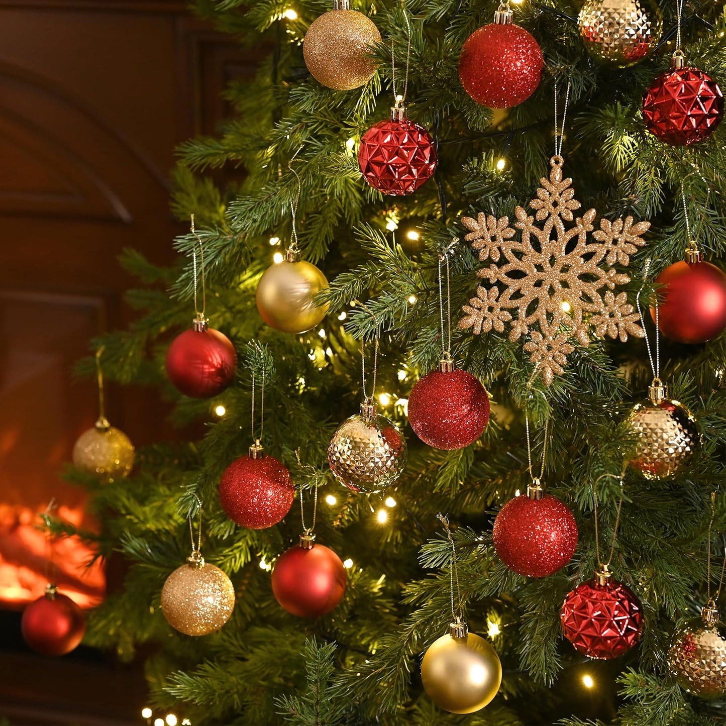 Valery Madelyn Christmas Tree Decorations Ornament Set for Fall Halloween, 50ct 2 Inches Red and Gold Shatterproof Christmas Ball Ornaments Hanging Xmas Holiday Party Decor