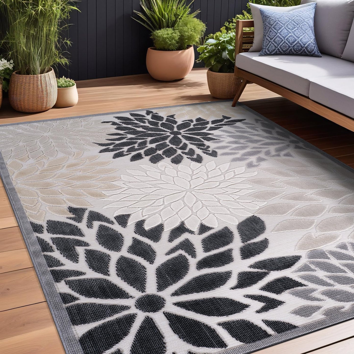 Beverly Rug Outdoor Rug 10x14 Large Modern Floral Tropical Area Rugs for Indoor and Outdoor Patio Easy to Clean Non Shedding Living Room Porch Garden Washable Outside Carpet (10 x 14 Beige)