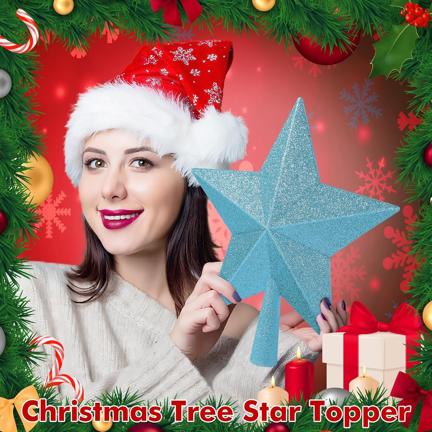 Christmas Tree Topper, Blue 10" 3D Star Tree Topper Decorations, Large Christmas Tree Topper Bethlehem Star Ornament, Glitter Shatterproof Christmas Tree Decor for Holiday Xmas Home Indoor Outdoor