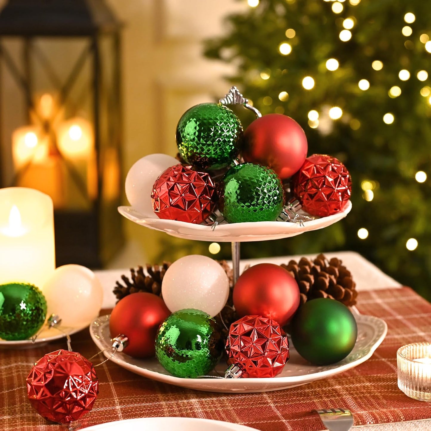 Valery Madelyn Christmas Tree Decorations Ornament Set for Fall Halloween, 50ct 2 Inches Red Green and White Shatterproof Christmas Ball Ornaments Hanging Xmas Holiday Party Decor