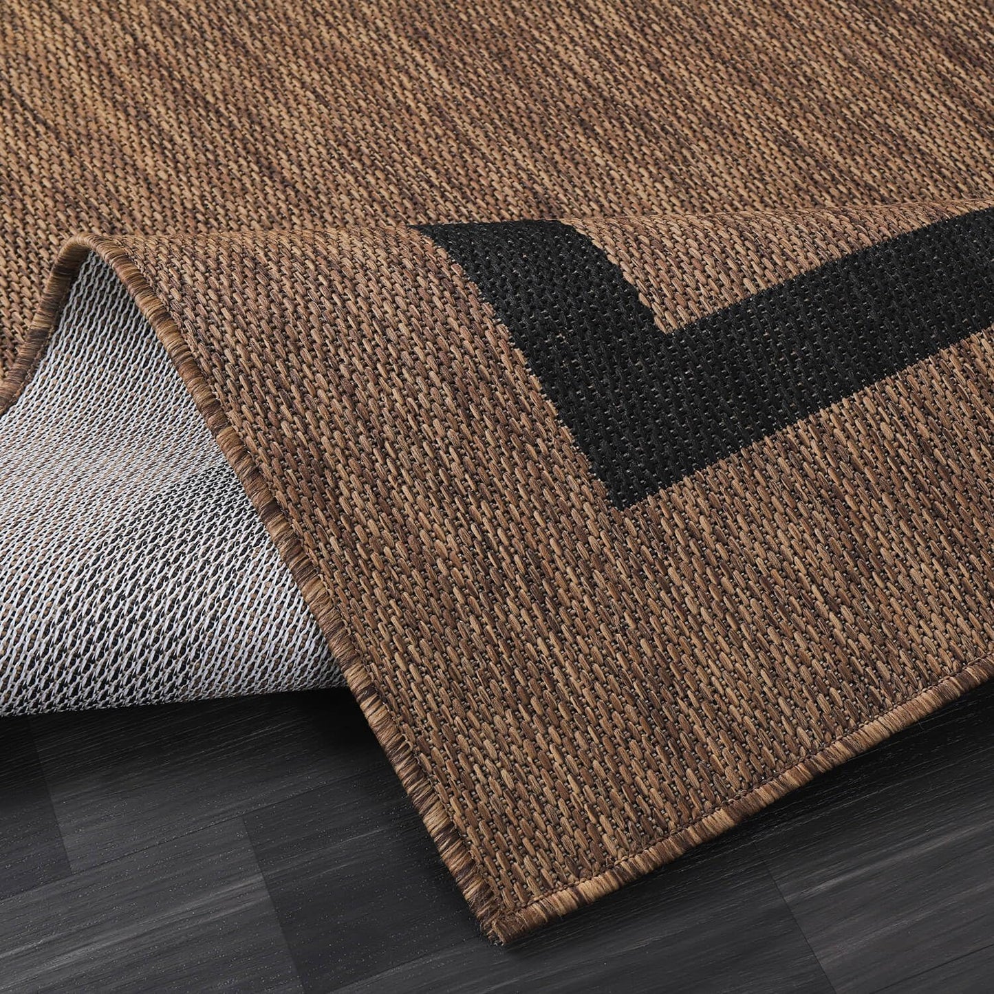 Bordered Outdoor Rug 8x10 Washable Outside Carpet for Indoor Patio Porch Waterproof Easy Cleaning Non Shedding Area Rugs Nut Brown - Black 8 x 10