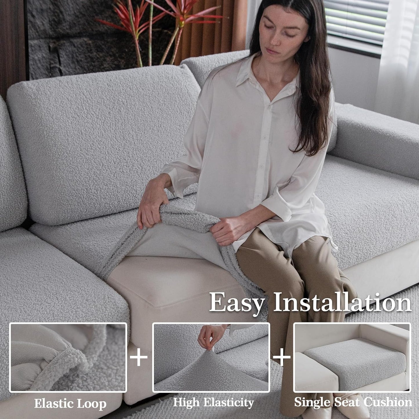 Couch Cushion Covers for Sectional Sofa, Stretch Soft Sofa Slipcovers Washable Wear-Resistant Universal Furniture Protector for Living Room(1 Piece Loveseat Cover, Light Gray)