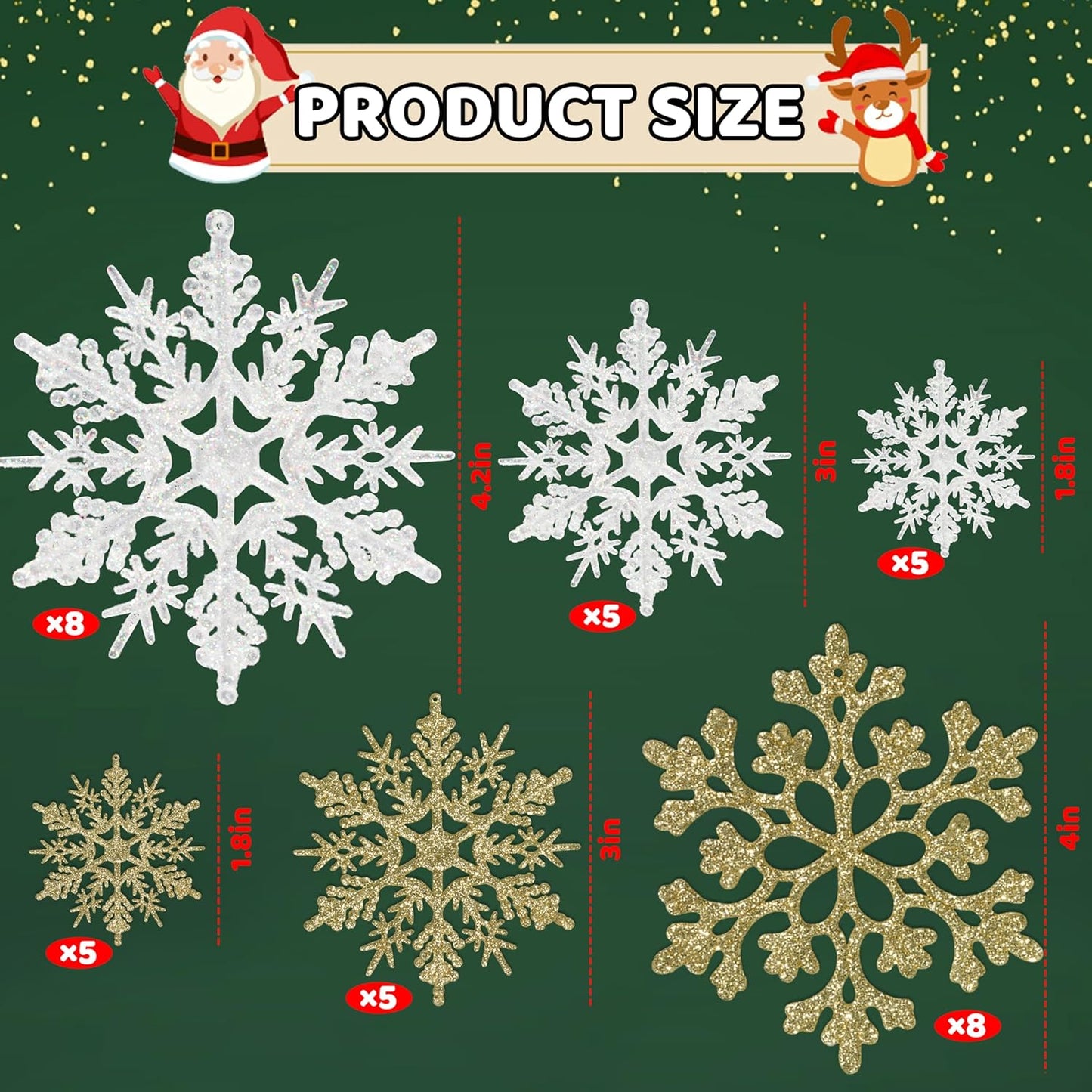 36pcs Snowflakes-Christmas Tree Decorations, Snowflake Ornaments for Tree, Plastic Glitter White Gold Snow Flakes Ornaments, Christmas Indoor Winter Wonderland Frozen Birthday Party Holiday Home Decor