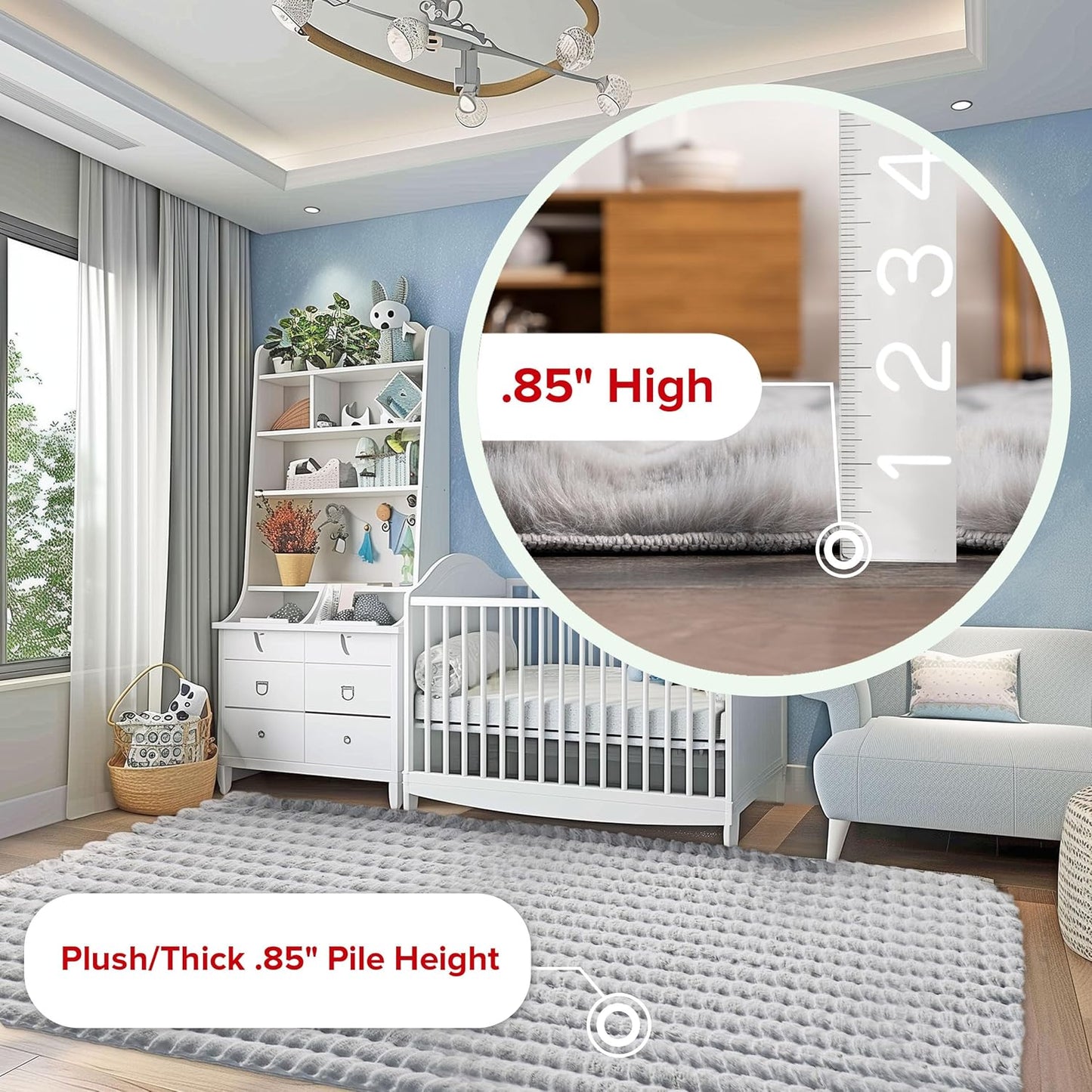 nuLOOM Jeni Solid Faux Rabbit Machine Washable Accent Rug, 3x5, Silver