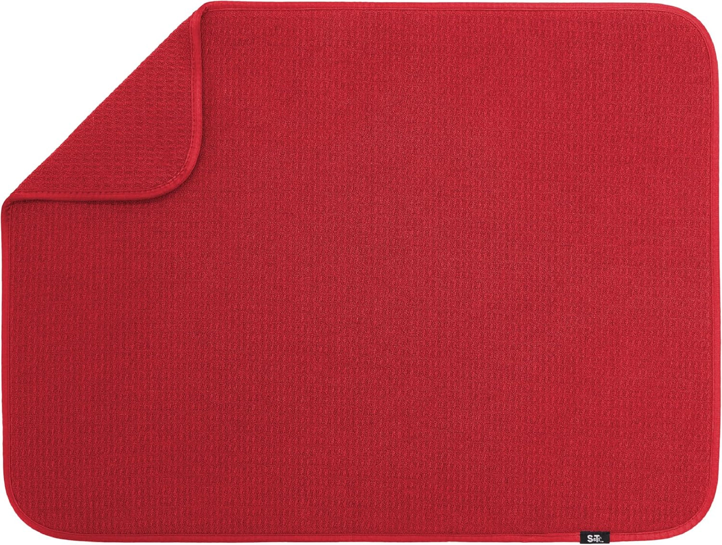 S&T INC. Dish Drying Mat XL, 18” x 24”, Absorbent Microfiber Kitchen Counter Mat, Dish Drying Pad for Dishes, Utensils, Pots and Pans, Extra Large, Red