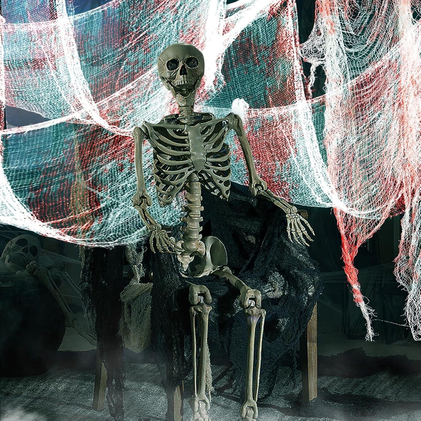 5Pcs Halloween Blood Red Creepy Cloth- Spooky Gauze Fabric Cloth for Haunted Horror House Halloween Party Doorway Outdoors Decoration (30" ×72")