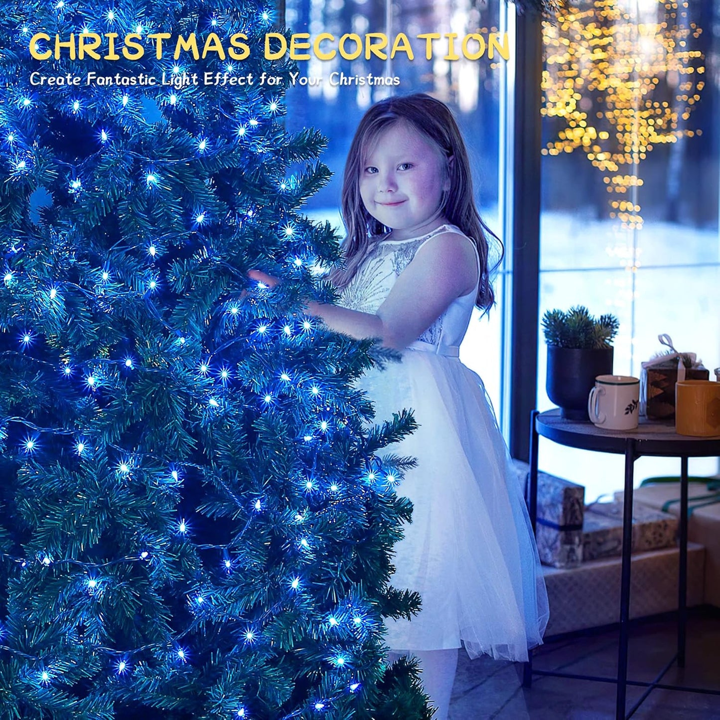 woohaha Christmas Lights Indoor Outdoor,2PACK 13FT 50-Count Lights Incandescent Mini Halloween String Light,120V UL Certified Green Wire Light for Xmas Tree,Patio,Holiday,Party,Home,Garden Decor,Blue