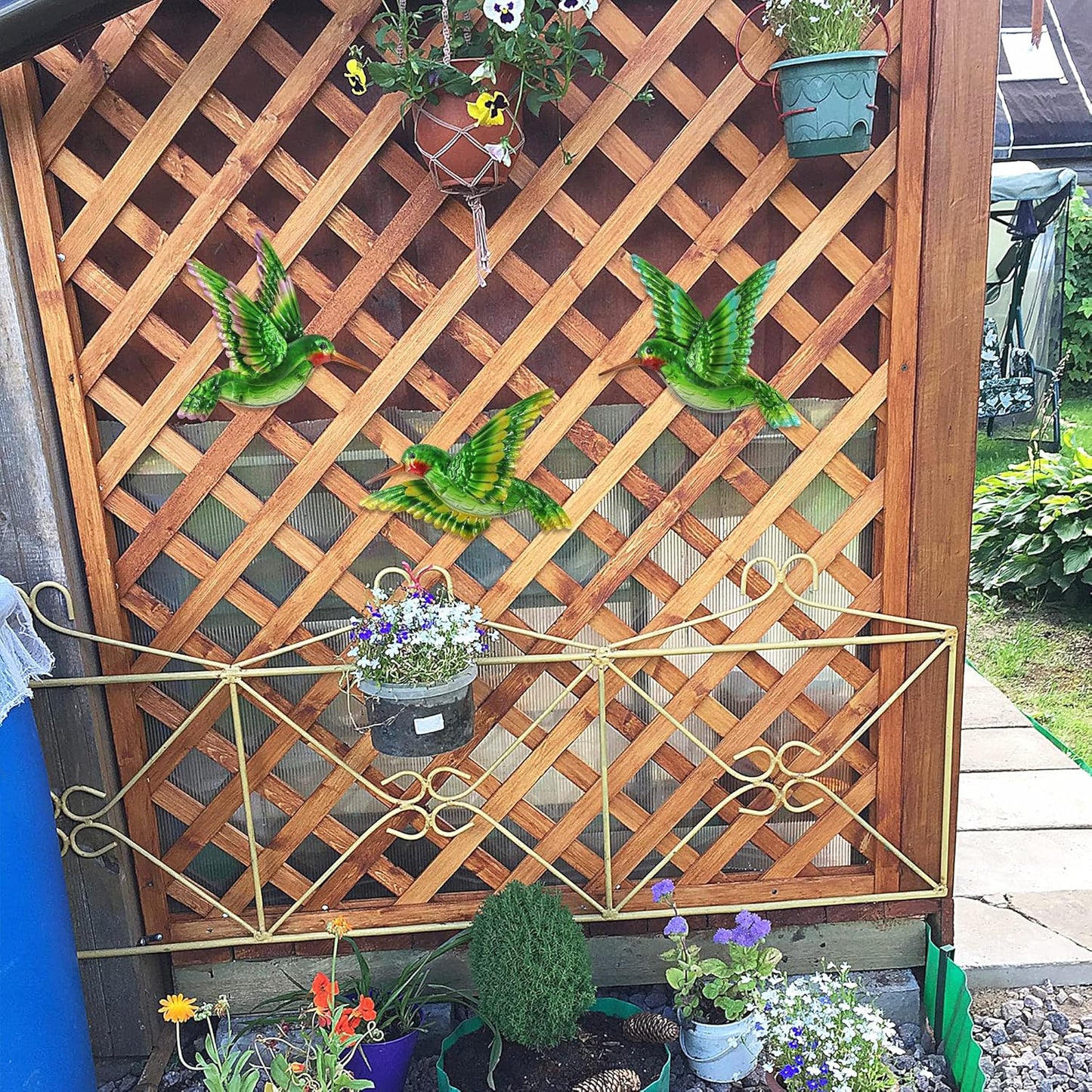 J-Fly Glass Hummingbird Wall Art Outdoor Hummingbird Decor Metal Fence Decorative Hummingbird Hanging Bedroom Garden Patio Porch Fence of Decor 10 Inch