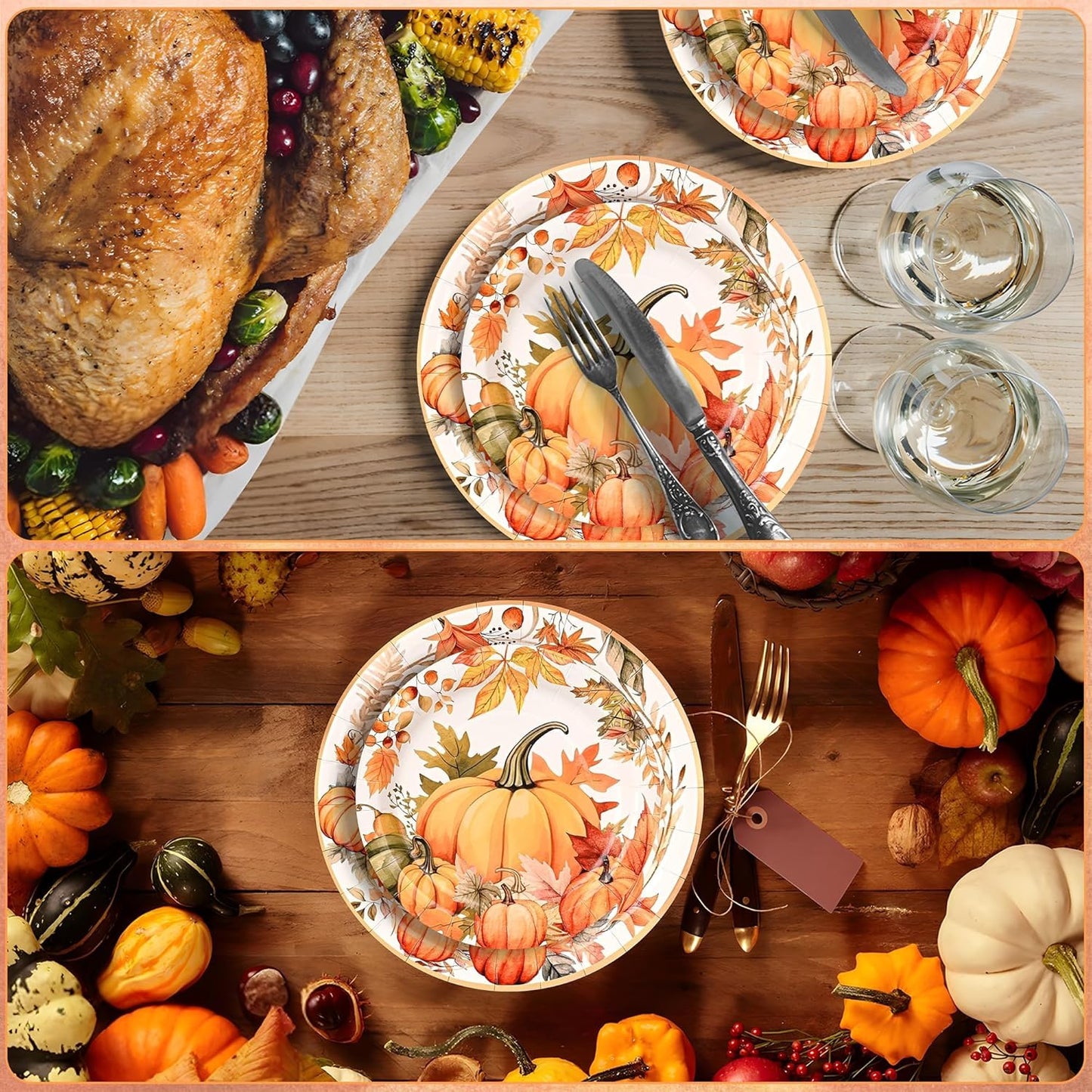 150Pcs Thanksgiving Fall Pumpkin Paper Plates and Napkins Fall Party Supplies Watercolor Pumpkin Maple Disposable Plates Autumn Plates for Fall Decor Thanksgiving Party Supplies,Serve 50 Guests