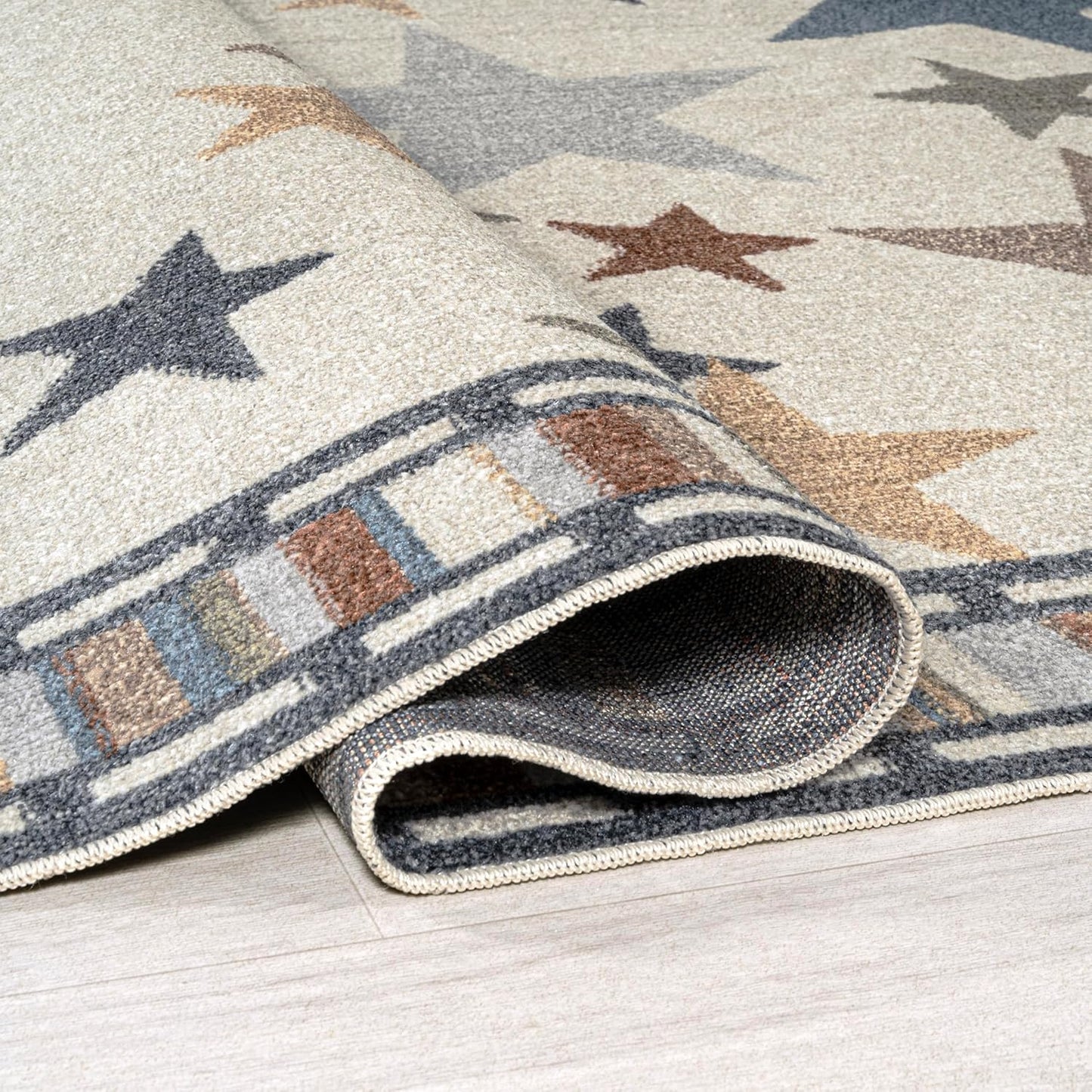 JONATHAN Y Machine-Washable Ivory/Blue/Orange Runner Rug, 2x8, Star Gazer Geometric, Border, Kids & Novelty, Classic, Bedroom, Kitchen, Living Room, Easy-Cleaning, Non-Shedding (KDW100A-28)