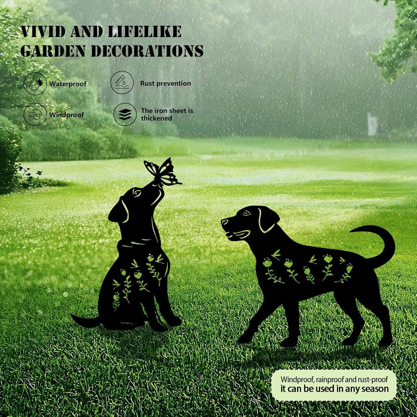 4 Pack Dog Metal Garden Decorative Stakes, Weather Proof Puppy Silhouette Statues for Yard, Patio,Outdoor Decor for Dog Lovers and Pet Owners