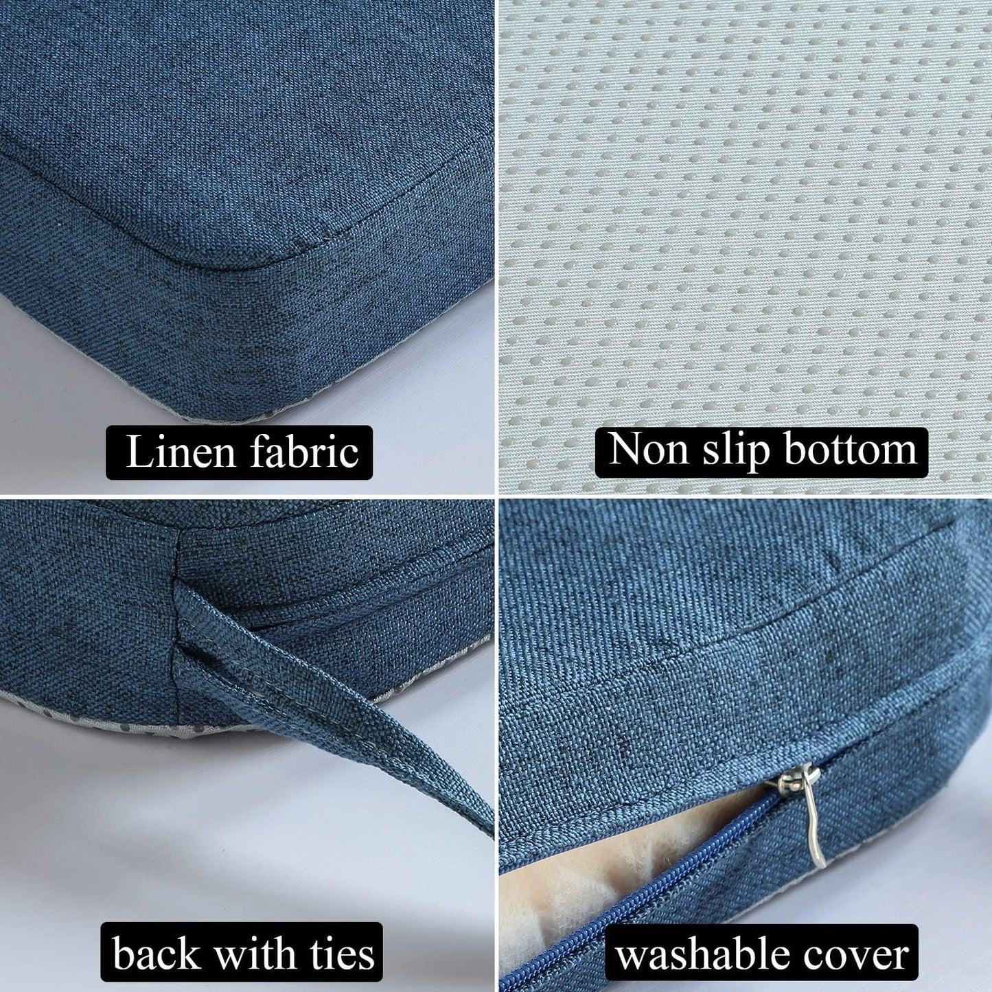 Chair Cushion for Dining Chairs with Ties 4 Pack Non Slip Memory Foam Kitchen Room Chair Pads for Outdoor Patio Furniture 17x16 Inch, Navy Blue