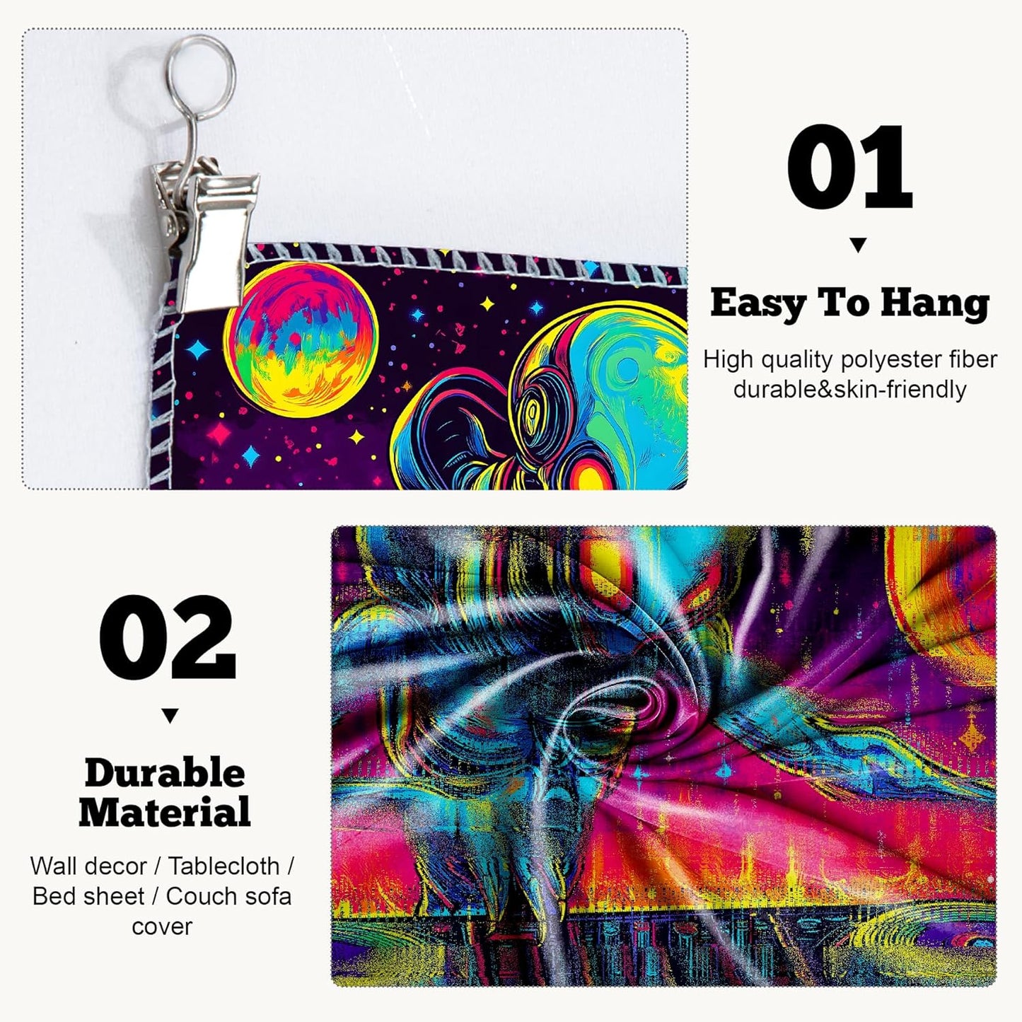 BVBOX Blacklight Space Alien Tapestry 79"x59", UV Reactive DJ Alien Universe Galaxy Planet Glow in Dark Music Tapestries, Black Light Neon Upright Poster Wall Hanging Backdrop Decor for Bedroom Living Room