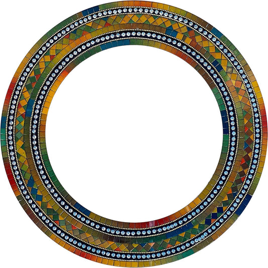 Mosaic Mirror, Wall Art Décor – Handcrafted Decorative Wall Mirror, Autumn Green, Deep Blue, and Brown Round Mosaic