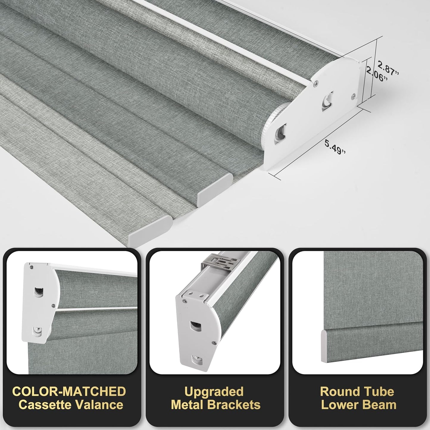 BERISSA Cordless Dual Roller Shades with Cassette Valance,Double Window Shades Blackout and Light Filtering Shades,Day and Night Roller Shades for Home Office Door.Linen Grey.27 W x 44" H