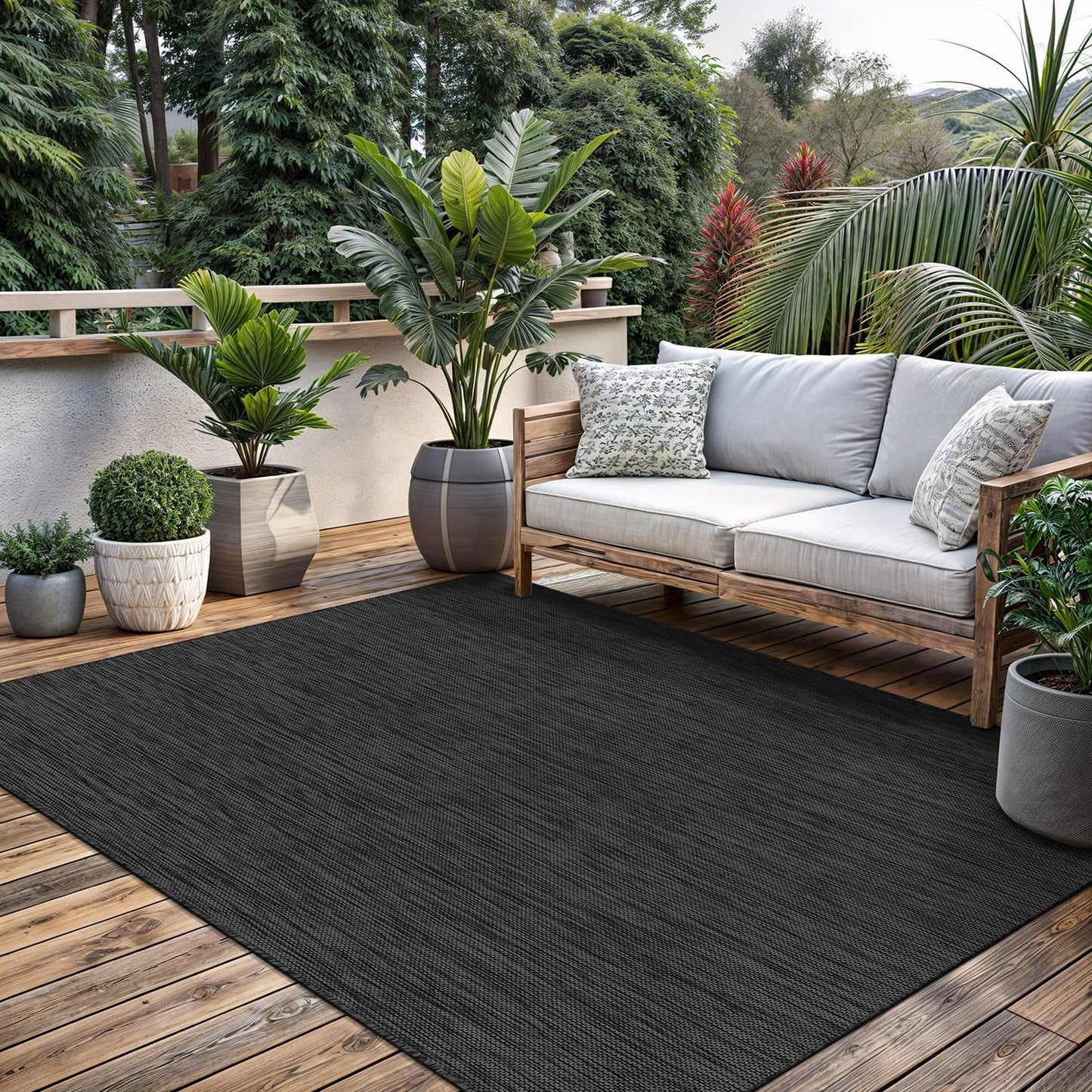 Washable Indoor Outdoor Rug 9x12 Weather Resistant Area Rugs Modern Solid for Porch Deck Balcony Backyard Patio Outside Carpet (9 X 12 Dark Grey)