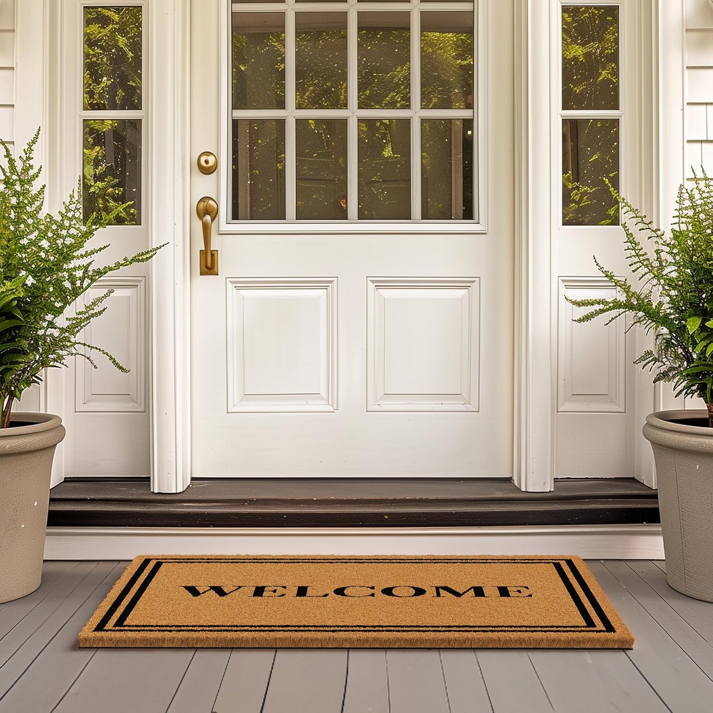 Barnyard Designs Natural Coco Coir Heavy Duty Backing Doormat - Large Cute Non-Slip Front Door Welcome Mat for Outside Entrance or Porch Entry, Brown (24x36, Welcome)