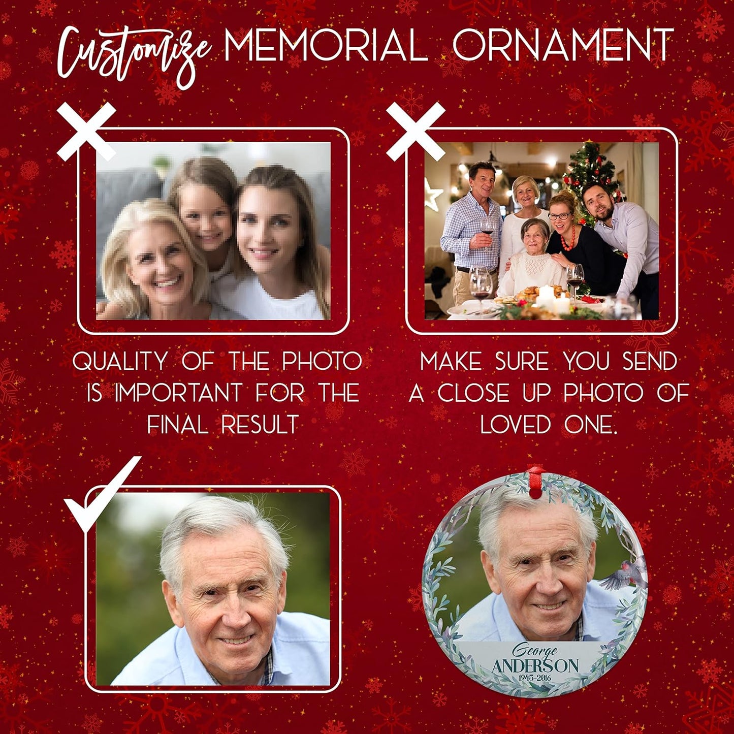 Always in Our Hearts, Memorial Christmas Ornament Personalized with Photo, Name & Date - Upload Photo & Picture - 7 Designs, Memorial Ornaments Loss of Loved Ones – D1