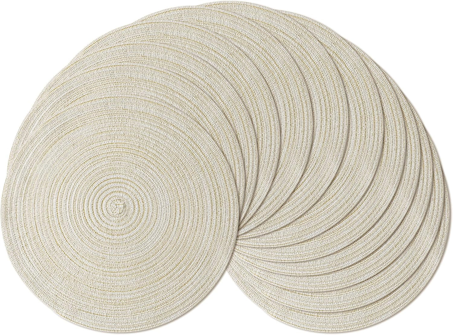 Leetaltree Round Placemats Heat and Slip Resistant Cotton Table Mats, Washable Bohemian Placemats for Dining Tables (White Beige, Set of 8)