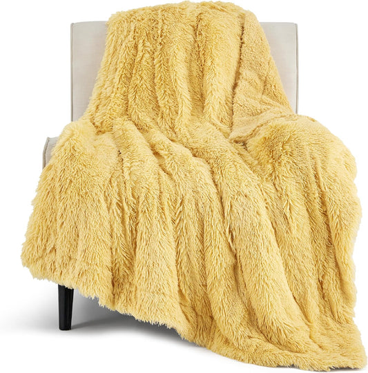 Bedsure GentleSoft Fuzzy Sherpa Faux Fur Twin Blanket Yellow Cozy Gifts for Women Men, Soft Fleece Plush Warm Thick Blanket Twin Size for Bed, Couch, Room Dorm Essentials Yellow Decor Gifts, 60x80