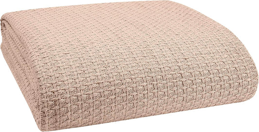 Elvana Home 100% Cotton Bed Blanket, Breathable Bed Blanket Full - Queen Size, Cotton Thermal Blankets Full - Queen, Perfect for Layering Any Bed for All Season, Beige