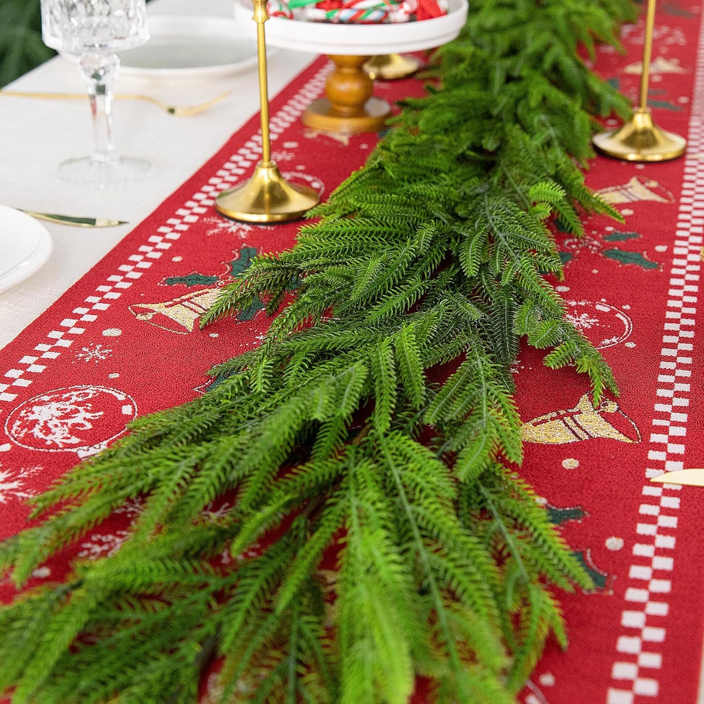 Watayo 2 Pcs Christmas Norfolk Pine Garland, 6 Ft Dense Real Touch Pine Garland Ornament, Realistic Artificial Pines Greenery Garlands for Mantle, Table, Fireplace, Indoor, Outdoor Xmas Decoration