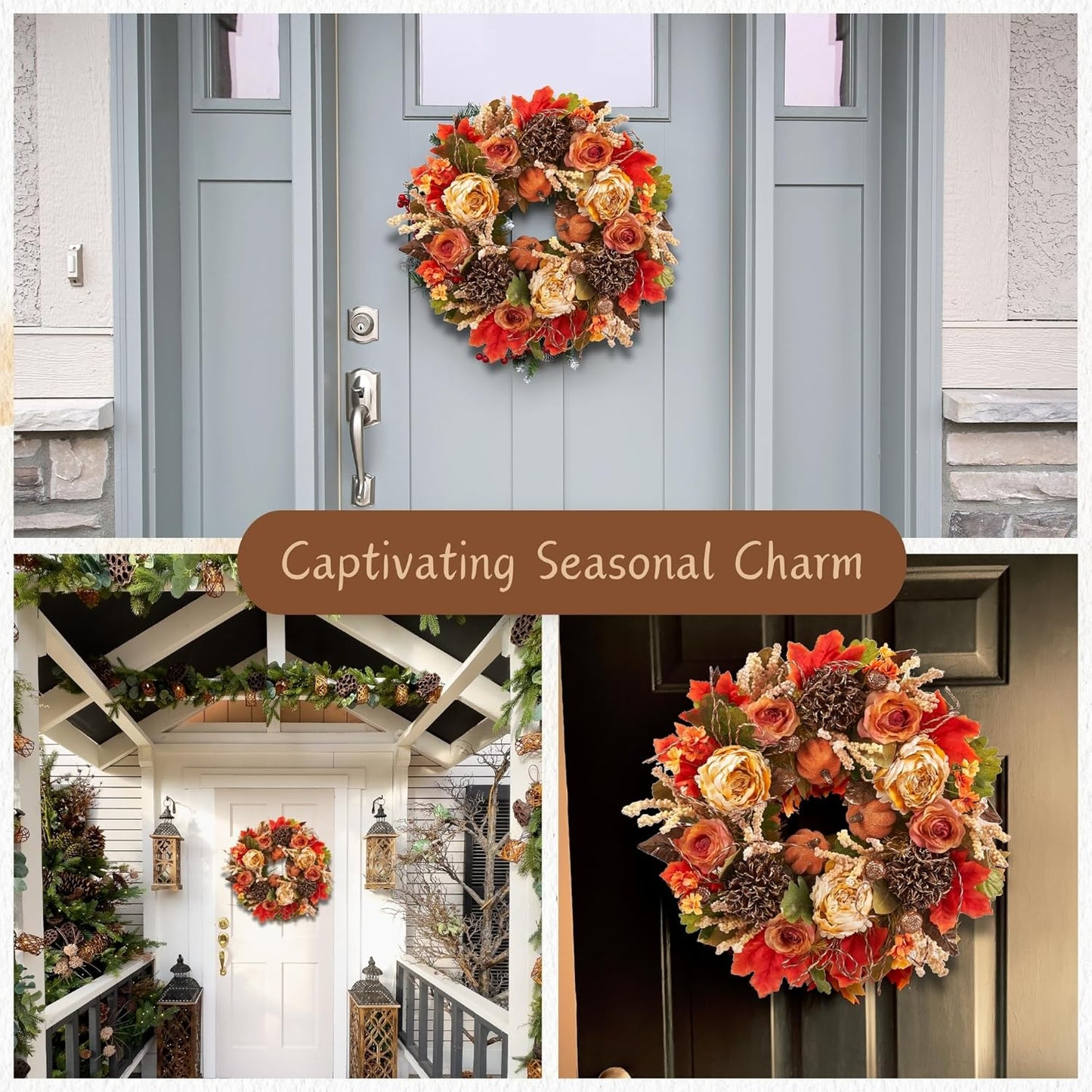 22" Fall Harvest Mixed Wreath - Premium Handcraft Fall Wreaths for Front Door | Perfect for Autumn & Thanksgiving Decor