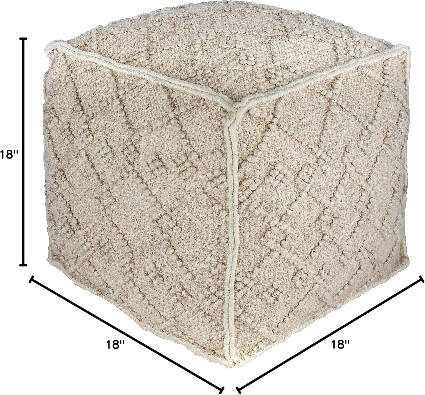 Mark&Day Pouf Ottoman, Lanzendorf Bohemian/Global White Cube Pouf Foot Rest for Living Room, Bedroom and Boho Home Decor (18"x18"x18")